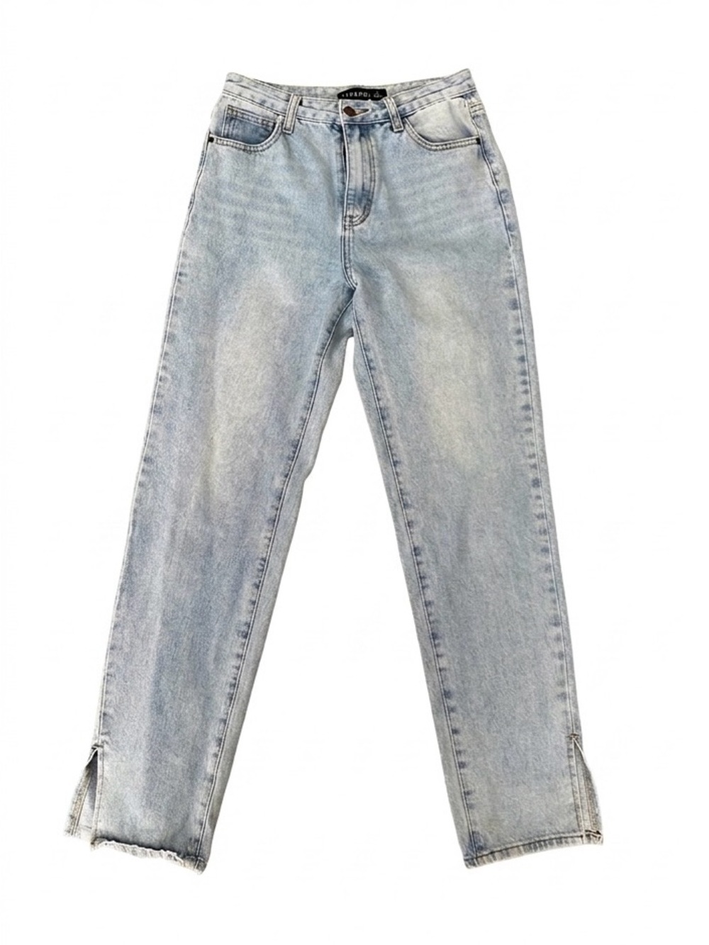 Women’s Lioness Premium High Rise Light Wash Straight Leg Jeans Split Hem 90s 28